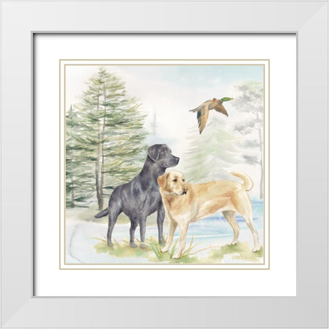 Woodland Dogs I White Modern Wood Framed Art Print with Double Matting by Coulter, Cynthia