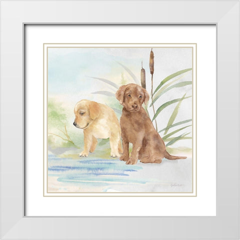 Woodland Dogs II White Modern Wood Framed Art Print with Double Matting by Coulter, Cynthia