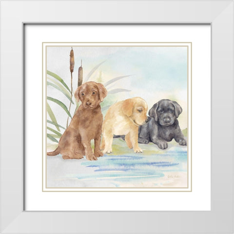 Woodland Dogs III White Modern Wood Framed Art Print with Double Matting by Coulter, Cynthia