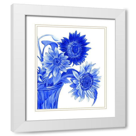 China Sunflowers blue I  White Modern Wood Framed Art Print with Double Matting by Wilson, Kelsey