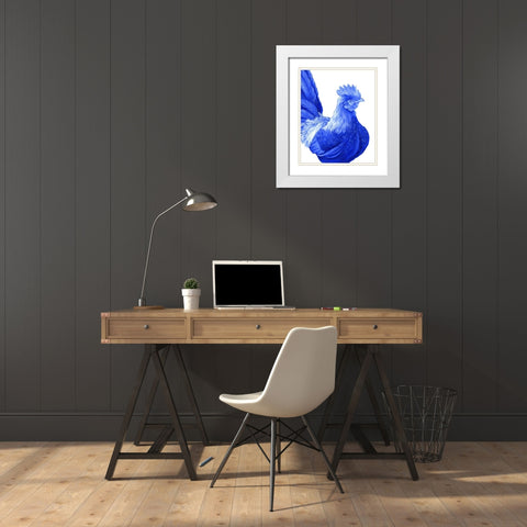 Blue Rooster I White Modern Wood Framed Art Print with Double Matting by Wilson, Kelsey