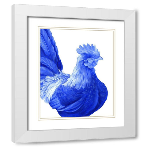 Blue Rooster I White Modern Wood Framed Art Print with Double Matting by Wilson, Kelsey