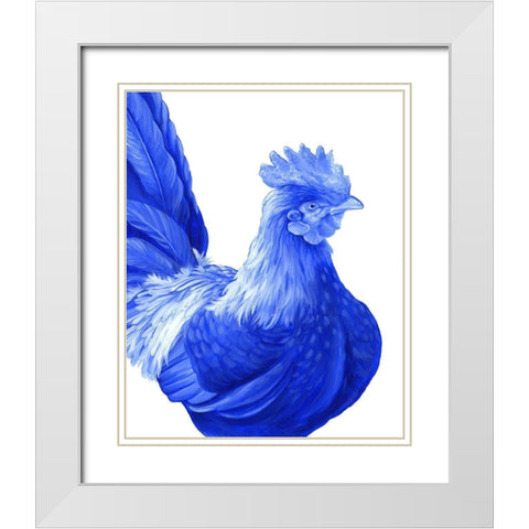 Blue Rooster I White Modern Wood Framed Art Print with Double Matting by Wilson, Kelsey