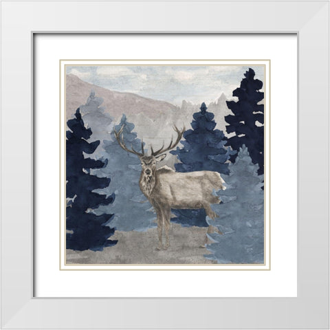 Blue Cliff Mountains scene III-Elk White Modern Wood Framed Art Print with Double Matting by Reed, Tara