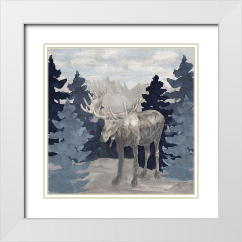 Blue Cliff Mountains scene IV-Moose White Modern Wood Framed Art Print with Double Matting by Reed, Tara