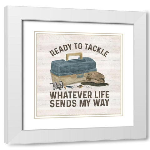 Less Talk More Fishing III-Tackle White Modern Wood Framed Art Print with Double Matting by Reed, Tara