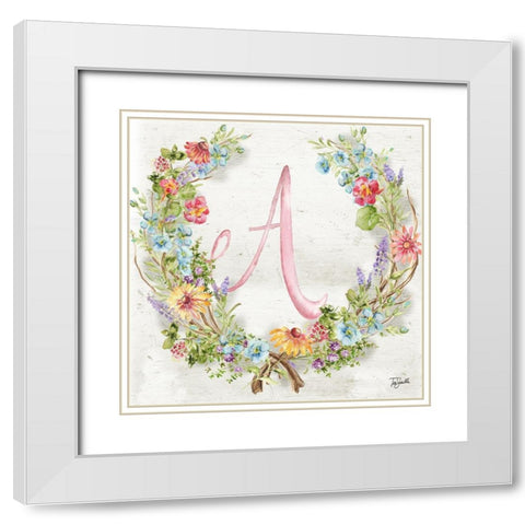 Herb Blossom Wreath Monogram A White Modern Wood Framed Art Print with Double Matting by Tre Sorelle Studios
