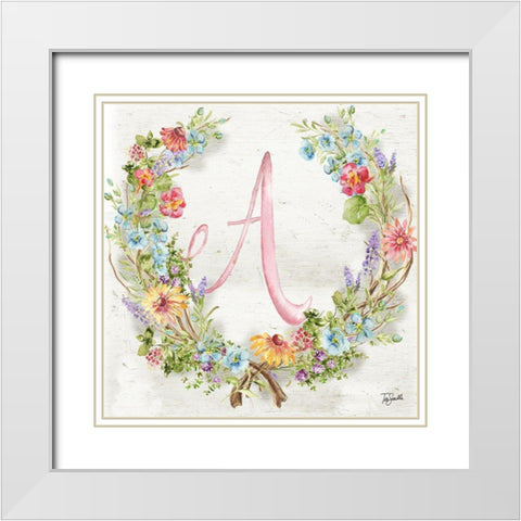 Herb Blossom Wreath Monogram A White Modern Wood Framed Art Print with Double Matting by Tre Sorelle Studios