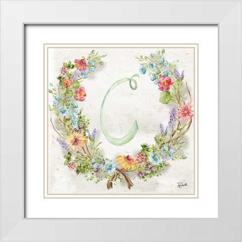 Herb Blossom Wreath Monogram C White Modern Wood Framed Art Print with Double Matting by Tre Sorelle Studios
