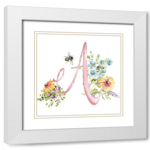 Watercolor Herb Blossom Monogram A White Modern Wood Framed Art Print with Double Matting by Tre Sorelle Studios