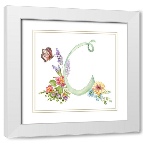 Watercolor Herb Blossom Monogram C White Modern Wood Framed Art Print with Double Matting by Tre Sorelle Studios