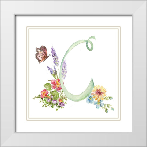 Watercolor Herb Blossom Monogram C White Modern Wood Framed Art Print with Double Matting by Tre Sorelle Studios