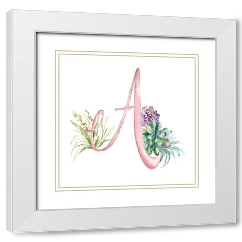 Watercolor Succulent Monogram A White Modern Wood Framed Art Print with Double Matting by Tre Sorelle Studios