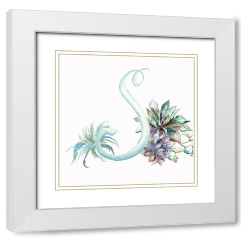 Watercolor Succulent Monogram S White Modern Wood Framed Art Print with Double Matting by Tre Sorelle Studios