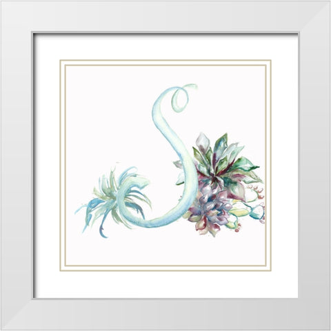 Watercolor Succulent Monogram S White Modern Wood Framed Art Print with Double Matting by Tre Sorelle Studios