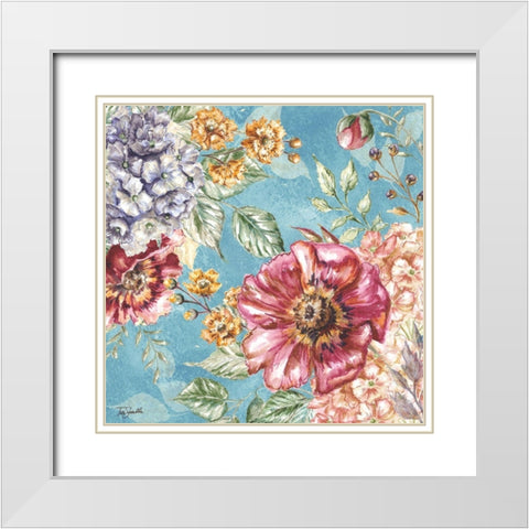 Wildflower Medley square blue II White Modern Wood Framed Art Print with Double Matting by Tre Sorelle Studios