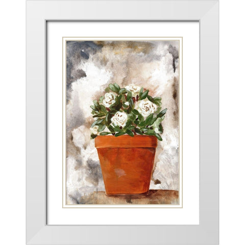 White Flower Clay Pot I White Modern Wood Framed Art Print with Double Matting by Chapman, Marcy