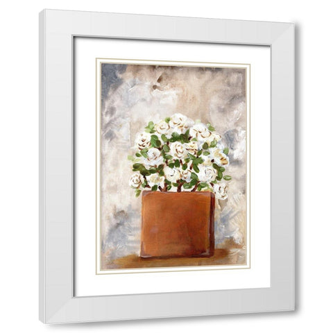White Flower Clay Pot II White Modern Wood Framed Art Print with Double Matting by Chapman, Marcy