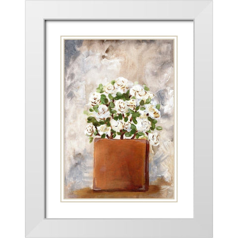 White Flower Clay Pot II White Modern Wood Framed Art Print with Double Matting by Chapman, Marcy