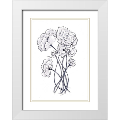 Blossoming Gray II White Modern Wood Framed Art Print with Double Matting by Chapman, Marcy