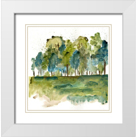 Blue Tree Forest White Modern Wood Framed Art Print with Double Matting by Chapman, Marcy