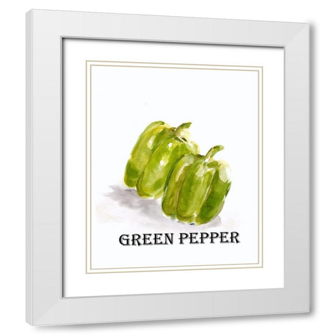 Veggie Sketch  VIII-Green Pepper White Modern Wood Framed Art Print with Double Matting by Chapman, Marcy