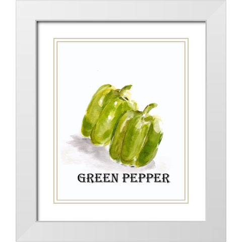 Veggie Sketch  VIII-Green Pepper White Modern Wood Framed Art Print with Double Matting by Chapman, Marcy