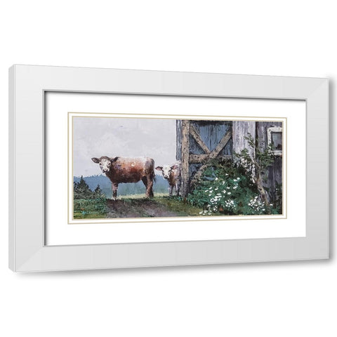 Cow Land White Modern Wood Framed Art Print with Double Matting by Cusson, Marie Elaine