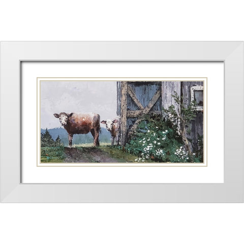 Cow Land White Modern Wood Framed Art Print with Double Matting by Cusson, Marie Elaine