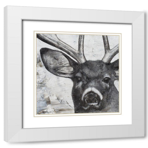 Deer Portrait White Modern Wood Framed Art Print with Double Matting by Cusson, Marie Elaine