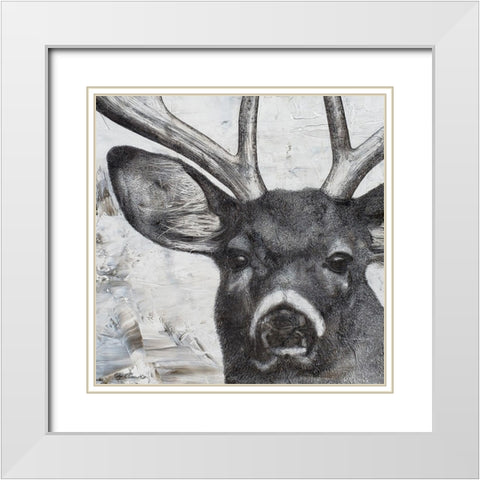 Deer Portrait White Modern Wood Framed Art Print with Double Matting by Cusson, Marie Elaine