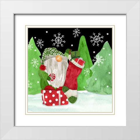 Gnome for Christmas IV-Gnome Stocking White Modern Wood Framed Art Print with Double Matting by Reed, Tara