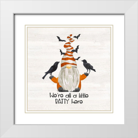 Gnomes of Halloween Sentiment I-Batty White Modern Wood Framed Art Print with Double Matting by Reed, Tara