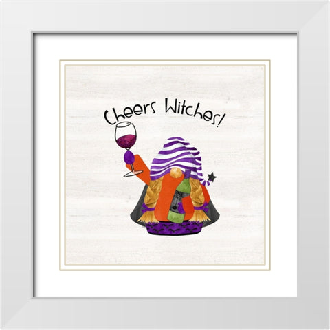 Gnomes of Halloween Sentiment III-Cheers White Modern Wood Framed Art Print with Double Matting by Reed, Tara