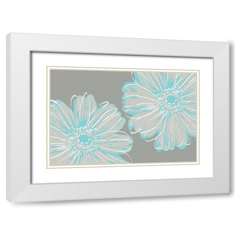 Flower Pop Sketch II-Blue and Taupe White Modern Wood Framed Art Print with Double Matting by Cusson, Marie Elaine