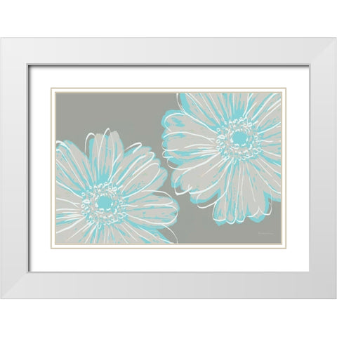 Flower Pop Sketch II-Blue and Taupe White Modern Wood Framed Art Print with Double Matting by Cusson, Marie Elaine