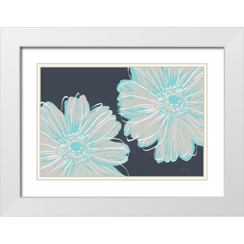 Flower Pop Sketch VI-Dark Blue BG White Modern Wood Framed Art Print with Double Matting by Cusson, Marie Elaine