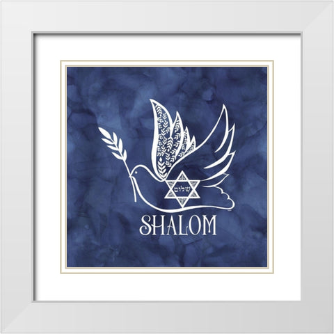 Festival of Lights blue V-Shalom Dove White Modern Wood Framed Art Print with Double Matting by Reed, Tara