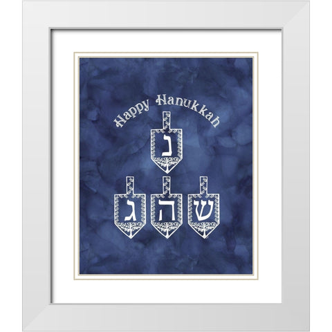 Festival of Lights blue portrait I-Happy Hanukkah White Modern Wood Framed Art Print with Double Matting by Reed, Tara