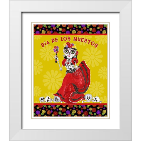 Day of the Dead portrait II-Dancing Woman on gold White Modern Wood Framed Art Print with Double Matting by Reed, Tara