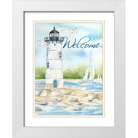 East Coast Lighthouse portrait I-Welcome White Modern Wood Framed Art Print with Double Matting by Coulter, Cynthia