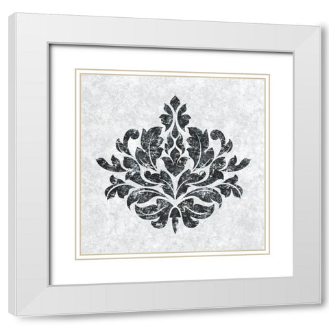 Textured Damask I on white White Modern Wood Framed Art Print with Double Matting by Lee C