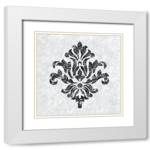 Textured Damask III on white White Modern Wood Framed Art Print with Double Matting by Lee C