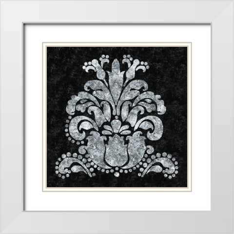Textured Damask II on black White Modern Wood Framed Art Print with Double Matting by Lee C