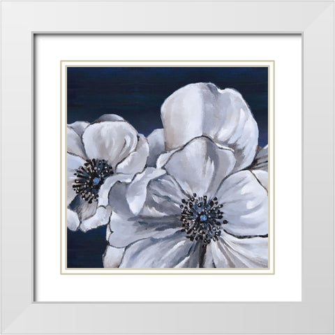 Blue and White Floral I White Modern Wood Framed Art Print with Double Matting by Lee C