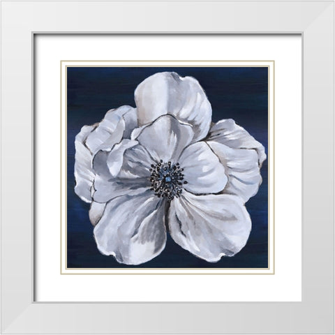 Blue and White Floral III White Modern Wood Framed Art Print with Double Matting by Lee C