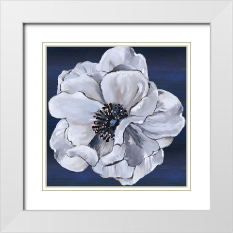 Blue and White Floral IV White Modern Wood Framed Art Print with Double Matting by Lee C