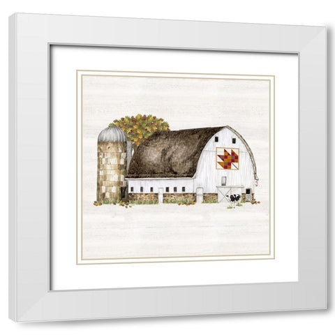 Fall Barn Quilt II White Modern Wood Framed Art Print with Double Matting by Reed, Tara
