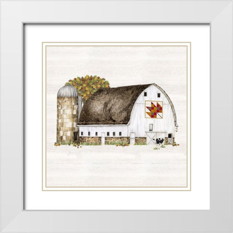 Fall Barn Quilt II White Modern Wood Framed Art Print with Double Matting by Reed, Tara