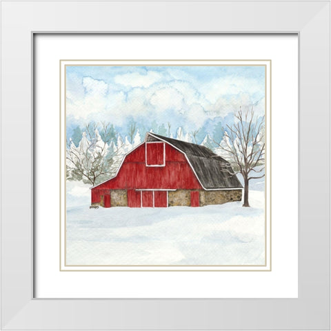 Winter Barn Quilt II White Modern Wood Framed Art Print with Double Matting by Reed, Tara